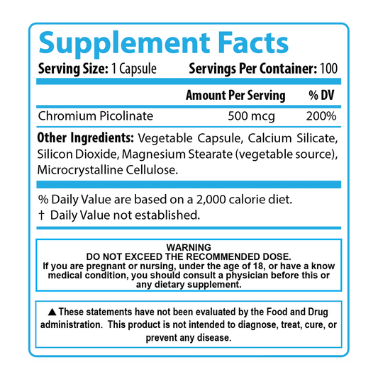 Picolinato de Cromo - 500mcg - 100 caps
